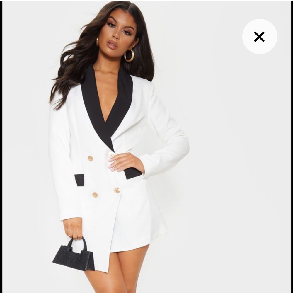 White Gold Button Contrast Blazer Dress